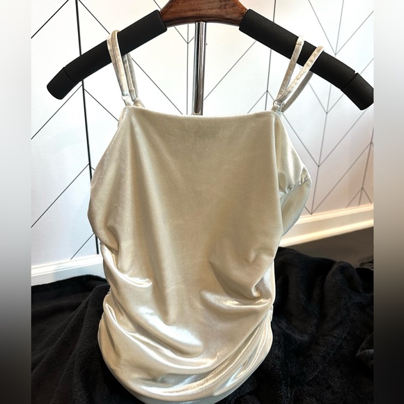 Express Cream Velvet Ruched Bodysuit Shimmery Elegant Holiday Party Top Size M - Picture 4 of 6
